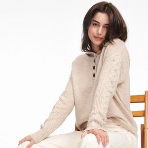 NAADAM "Cable Knit Sleeve Henley Hoodie"